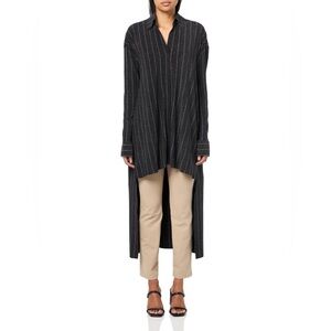 Norma Kamali Women's Hi Low Oversized Boyfriend Nk Shirt Woven Pinstripe